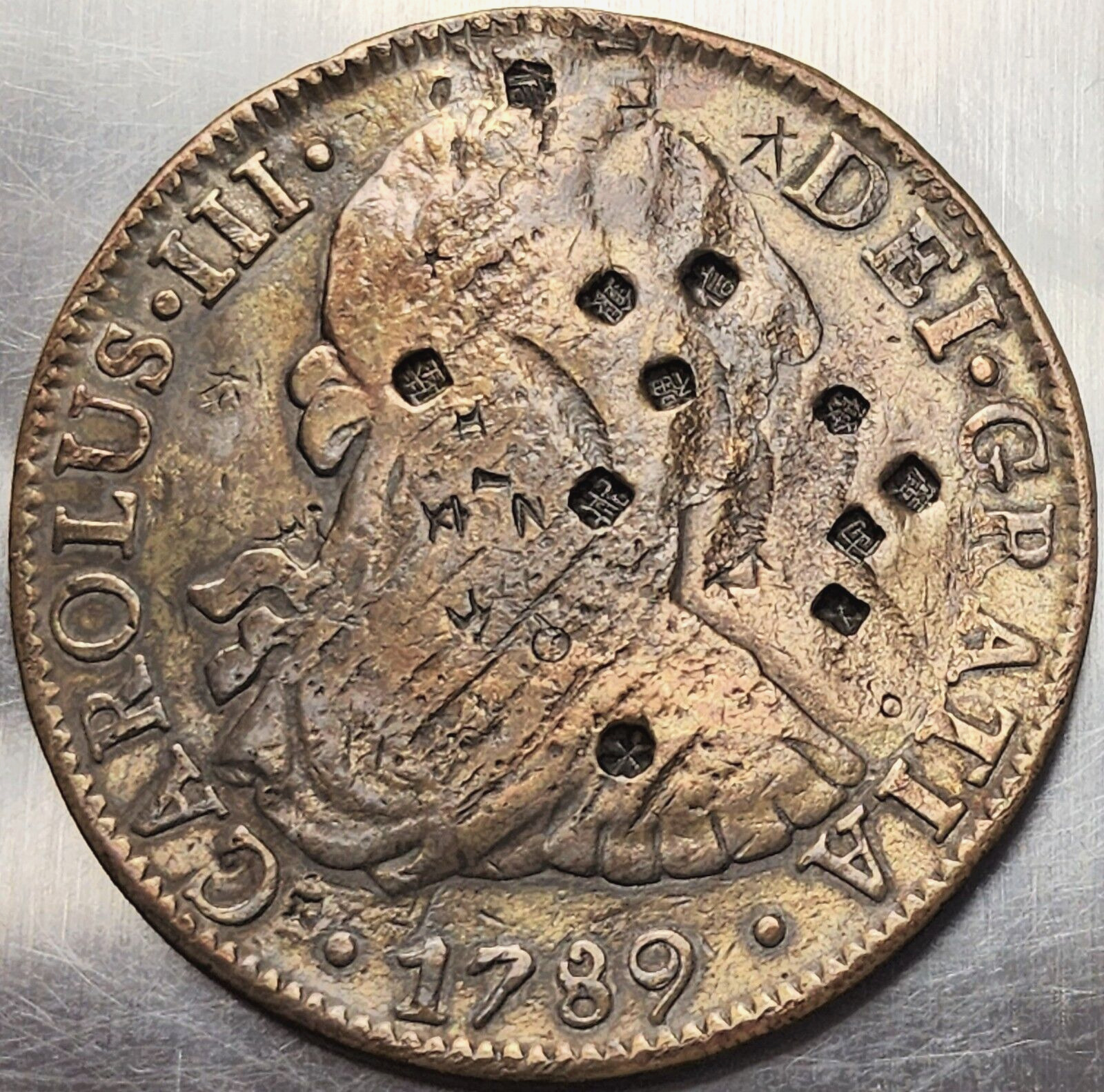 8 Reales 1789 Fm Dollar Chop-marked Hispan Carlos Iii Mexico Spanish Colony Rare