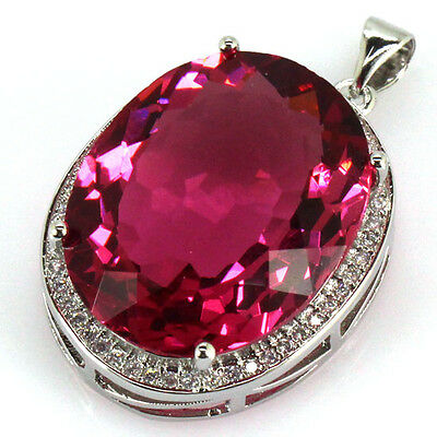 25x20mm Big Gemstone 22x18mm Pink Tourmaline, Cz Wedding Ladies Silver Pendant