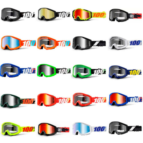 100% Strata Motocross Dirt Bike Goggles Mx Clear Silver Lens Atv Bmx Off Road