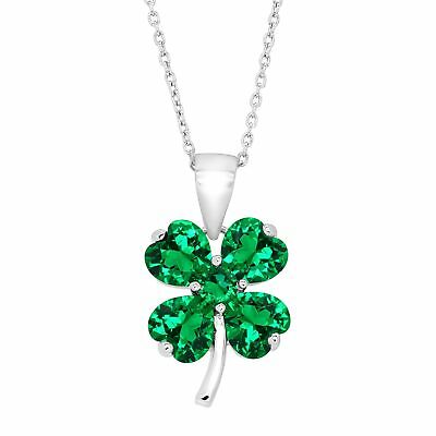 Shamrock Clover Pendant With Green Cubic Zirconia In Sterling Silver