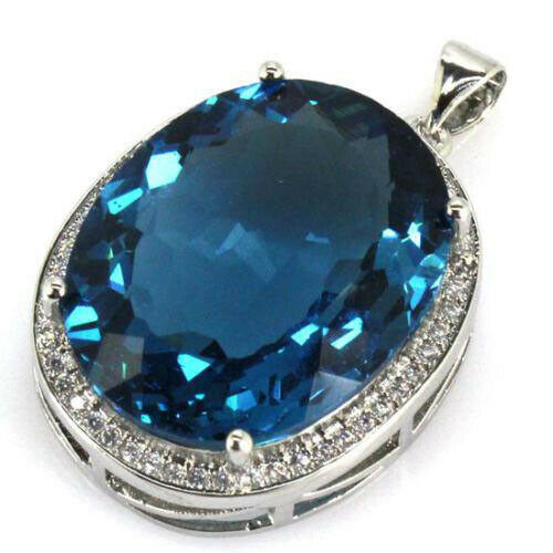 25x20mm Big Oval Gemstone 22x18mm London Blue Topaz Wholesale Silver Pendant